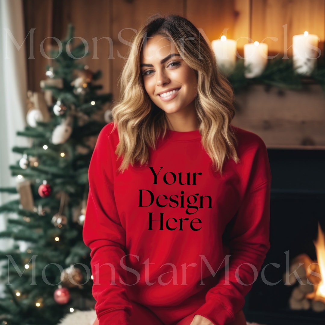 Christmas Red Sweater Brunette Mockup 18000 Brunette Woman - Etsy