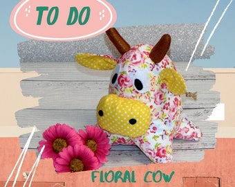 Un motif de couture de vache florale, modèle de veau farci, vache à coudre PDF, modèle de jouet de couture de bœuf, modèle de taureau en peluche à coudre, pdf de vache à coudre, vache de chiffon pdf