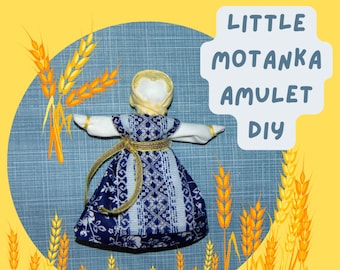 Little Motanka Doll DIY, Nature Friendly Ukrainian Doll Amulet for Car & House No Sew Tutorial, Simple Instruction How to Make 4,5" Rag Doll