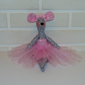 Stuffed tilda mouse doll ballerina - Cute RAG RAT toy, Handmade soft Mouse Toy, RAT Toy gift, Polka dot Mouse cloth toy, Textile stuffed Rat