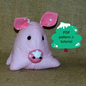 How to sew pig - easy pattern, Stuffed pink pig toy pattern - PDF Pig Sewing Pattern, pig fabric digital tutorial, piglet sewing tutorial