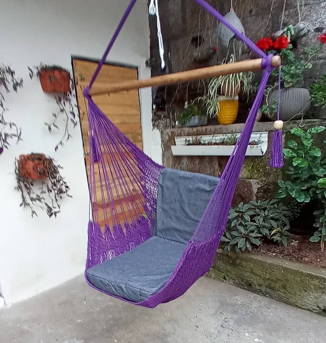 Purple Hanging Chair, Natural Cotton and Wood Etsy Canada