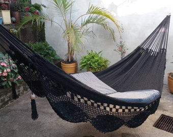 Black Hammock, Special Fringe and Natural Cotton, without wood