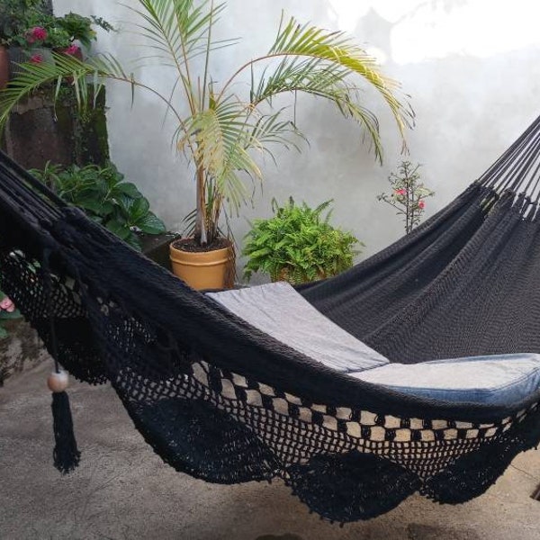 Black Hammock, Special Fringe and Natural Cotton, without wood