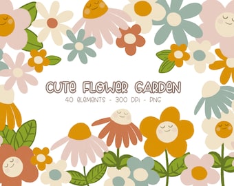 Daisy Clipart, Cute Flower Clipart, Kawaii Flower Clipart, Daisy Clip Art, Spring Flower Clip Art, Groovy Flower Clipart, Spring Clip Art