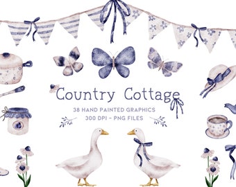 Cottage core Clipart, Watercolor Goose Clipart, Farm Clipart, Kitchen Clipart, Cozy Clipart, Hand Drawn Clipart, Geese Png, Duck Clip Art