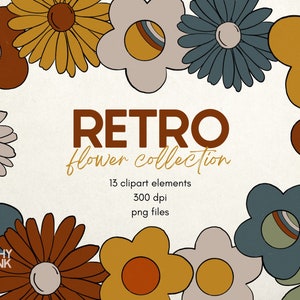 Bloem clipart, boho clipart, retro clipart, doodle clipart, regenboog clipart, groovy madeliefje clipart, hippie clipart bloemen, zomer clipart