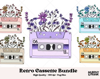 Summer Png, Retro Cassette Tape Png, Preppy Png File, Retro 80s Png, Mix Tape Png, Boho Sublimation, Wildflower Png, Cassette Tape Clipart