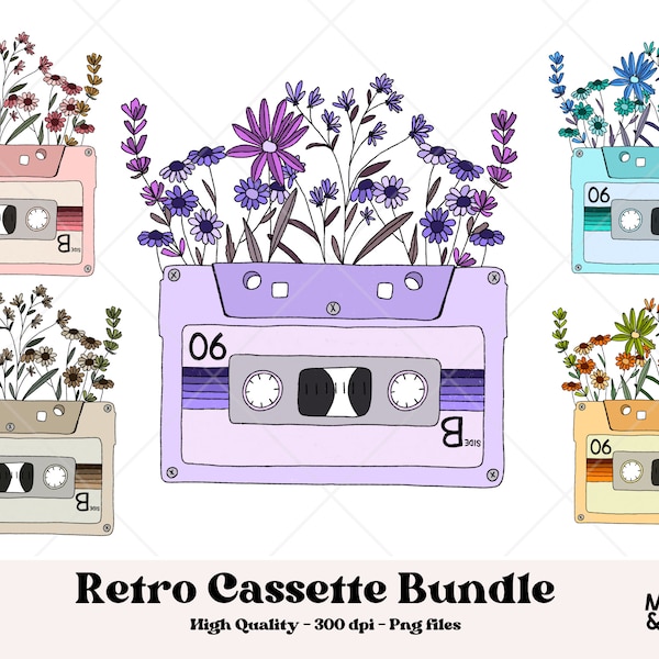 Summer Png, Retro Cassette Tape Png, Preppy Png File, Retro 80s Png, Mix Tape Png, Boho Sublimation, Wildflower Png, Cassette Tape Clipart