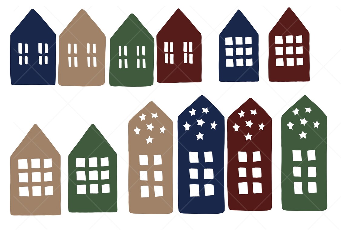 Winter Village Png, Scandinavian Christmas Png, Nordic Houses Clipart