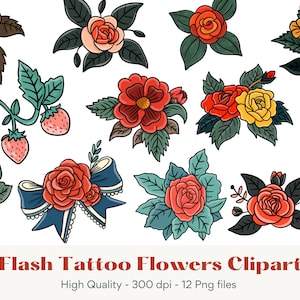 Retro Flower Clipart, Flash Tattoo Clipart, Tattoo Flower Clipart, Tattoo Png, Flower Tattoo Clipart, Floral Tattoo Designs, Tattoo Clip Art
