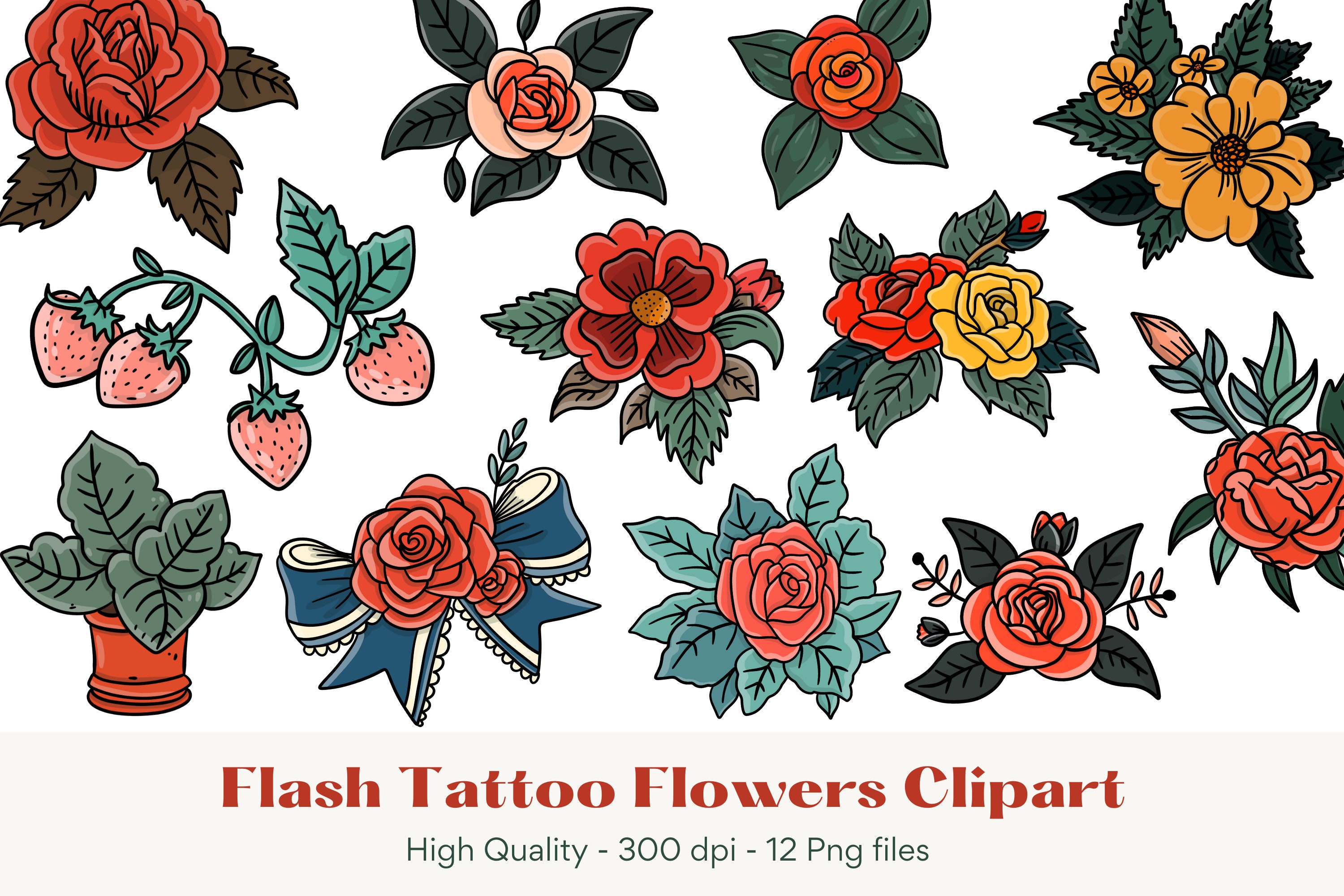 Old School Flower Tattoo Flash