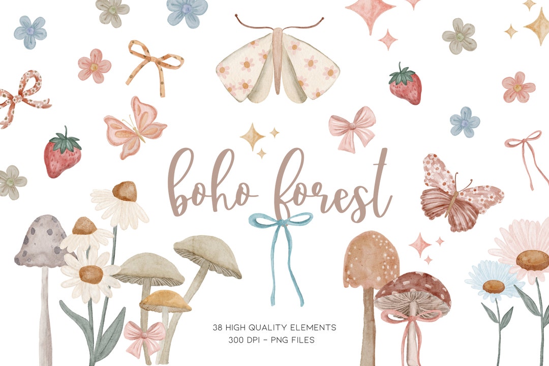 Cottagecore Clipart, Butterfly Clipart, Mushroom Clipart, Bow Clipart ...
