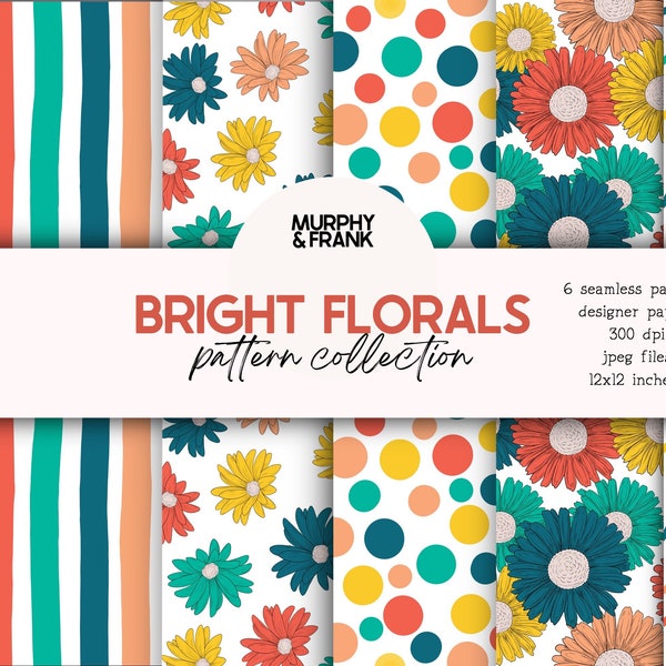 Tropical Digital Paper, Summer Seamless Files, Bright Seamless Files, Striped Digital Paper, Polka Dots Seamless, Boho Floral Repeat Pattern