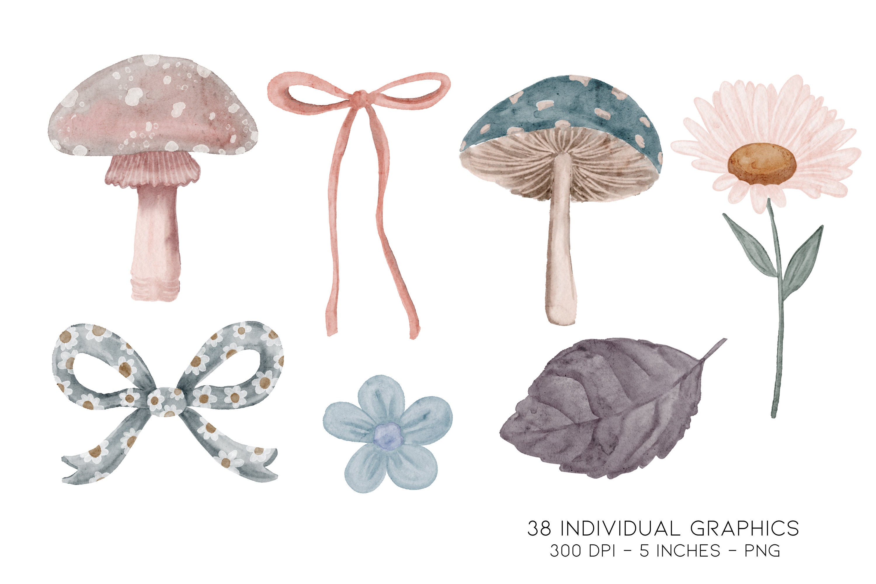 Cottagecore Clipart, Butterfly Clipart, Mushroom Clipart, Bow Clipart ...