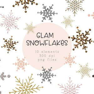 Snowflake Clipart, Christmas Clipart, Glitter Snowflakes Png, Winter Clipart, Leopard Christmas Png, Holiday Clip Art, Silver Snow Flake Png