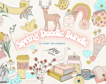 Spring Clipart, Wildflower Clipart, Boho Doodle Clipart, Butterfly Clipart, Spring Clip Art, Books Clipart, Tea Clipart, Boho Daisy Clipart