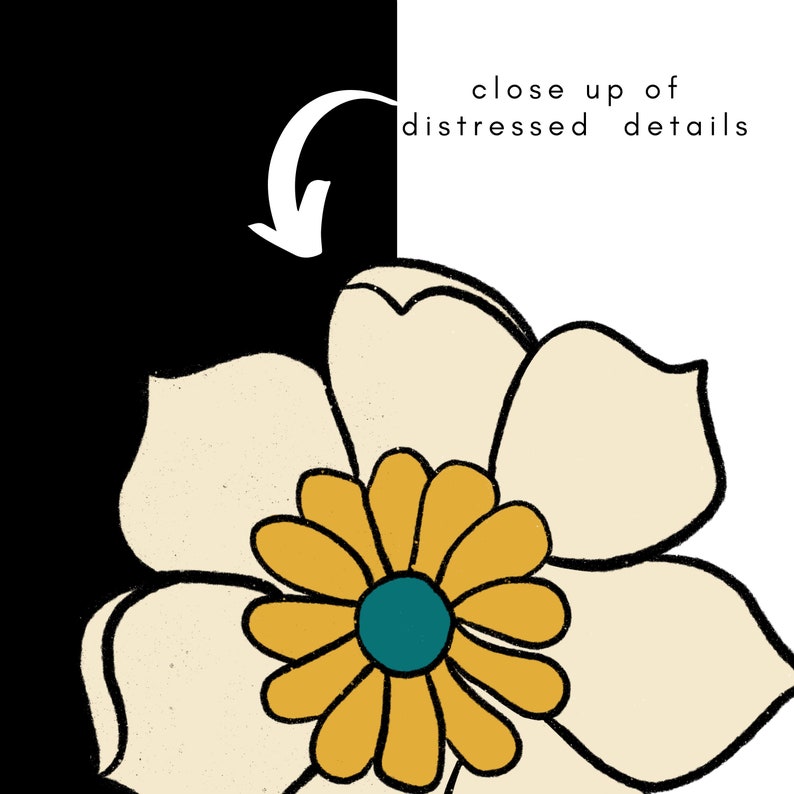 May include: A close-up of a distressed flower with a yellow centre and teal accents. The flower is on a white background.