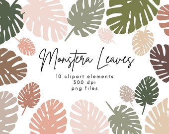 Imágenes prediseñadas tropicales, imágenes prediseñadas de monstera, imágenes prediseñadas de verano, hojas tropicales, imágenes prediseñadas bohemias, diseños de sublimación, imágenes prediseñadas de vegetación, hojas de monstera PNG