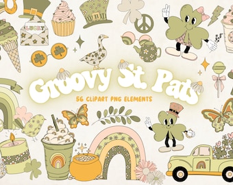 Clipart retrò, Clipart di San Patrizio, Clipart di primavera, Clipart retrò di San Patrizio, Clipart alla moda, Clipart arcobaleno boho, Clipart di trifoglio