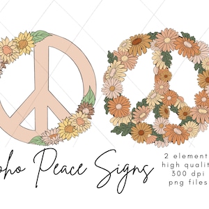 Signe de la paix Clipart, Clipart Daisy, des années 70, Clipart Boho, Clipart hippie, Daisy Png, sublimation rétro, Png vintage des années 60, Clipart printemps
