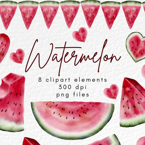 Watermelon Clipart, Watercolor Summer Clipart, Picnic Clip Art, Fruit Clipart, Tropical Clipart, BBQ Clipart, Watercolour Food Clipart Png