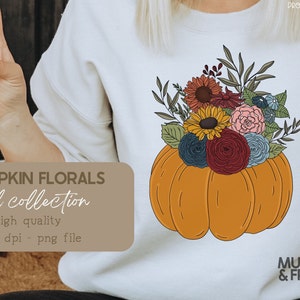 Fall Pumpkin Png, Pumpkin Clipart, Fall Sublimation Designs, Fall Tote Bag Png, Fall Clipart, Boho Fall Png, Sunflower Png, Fall Bouquet Png