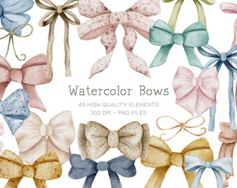 Watercolor Bows Clipart, Bow Png, Ribbon Clipart, Pink Bow Clipart, Boho Clip Art, Cottagecore Clipart, Coquette Clipart, Floral Bows Png