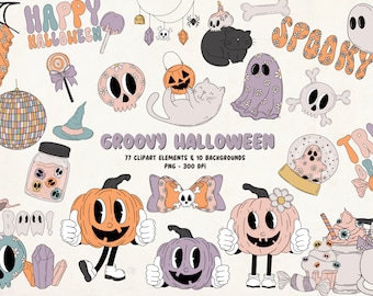 Clipart di Halloween alla moda, pacchetto di clipart alla moda, clipart autunnali, clipart di Halloween pastello, clipart di fantasmi, clipart di zucche, clipart spettrali carine