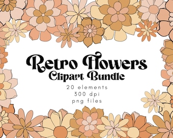 Retro Flower Clipart, Retro Floral Clipart, Boho Clipart, Summer Clipart, Spring Clipart, Wildflower Clipart, Groovy Flowers, Groovy Clipart