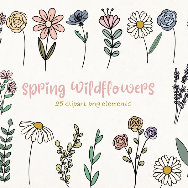 Spring Clipart, Wildflower Clipart, Daisy Clipart, Spring Flowers Clipart, Wild Flower Clipart, Floral Clipart, Summer Clipart, Boho Clipart