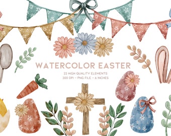 Watercolor Easter Clipart, Spring Clipart, Easter Clip Art, Watercolor Clipart Easter, Spring Clip Art, Easter Egg Clipart Bunny Ear Clipart