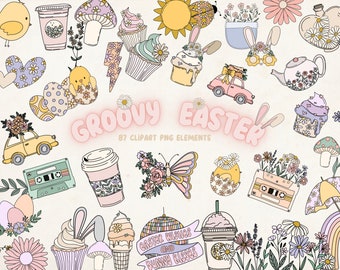 Clipart di primavera, clipart di Pasqua, clipart alla moda, clipart retrò, clipart di Pasqua, clipart di margherite boho, clipart di primavera, clipart di caffè latte
