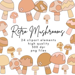 Mushroom Clipart, Woodland Clipart, Retro Clipart, Mushroom Png, Boho Clipart, Spring Clipart, Autumn Clipart, Cottagecore Clipart, Food Png