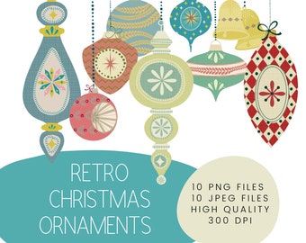 Cliparty świąteczne, Cliparty retro ozdób świątecznych, Cliparty świąteczne, Cliparty Mid Century Modern, Cliparty vintage, Grafiki do użytku komercyjnego