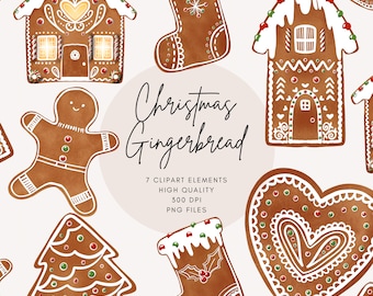 Gingerbread Clipart, Christmas Clip Art, Holiday Cookies PNG, Winter Baking Sublimation Designs
