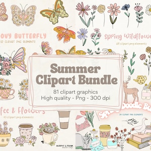 Butterfly Clipart, Flower Clipart, Wildflower Clipart, Summer Clipart Bundle, Wild Flower Clipart, Flower Clip Art,Spring Floral Clipart Png