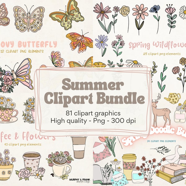 Butterfly Clipart, Flower Clipart, Wildflower Clipart, Summer Clipart Bundle, Wild Flower Clipart, Flower Clip Art,Spring Floral Clipart Png
