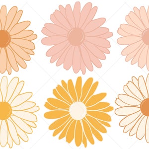 22 Pastel Retro Daisy Clipart Elements - Flower Clipart Bundle