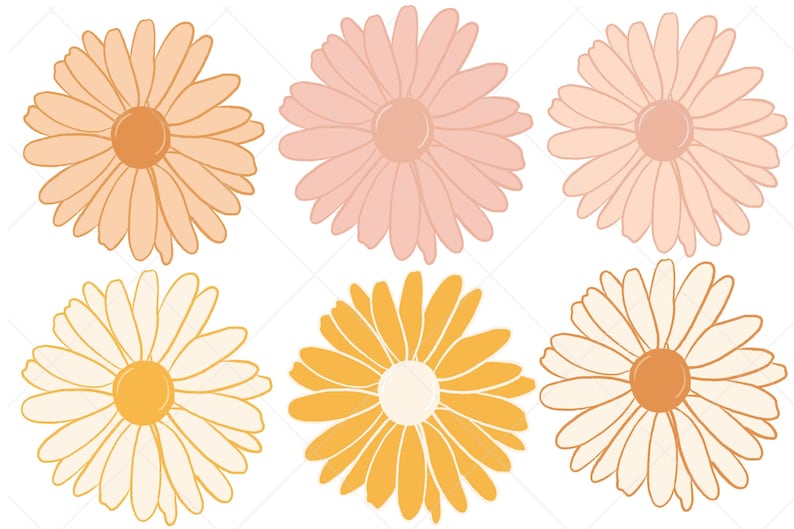 22 Pastel Retro Daisy Clipart Elements - Flower Clipart Bundle