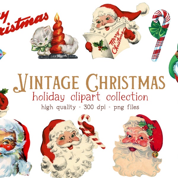 Vintage Santa Clipart, Vintage Christmas Clipart, Retro Santa Png, Retro Christmas Clipart Santa, Pink Santa Png, Vintage Holiday Clipart