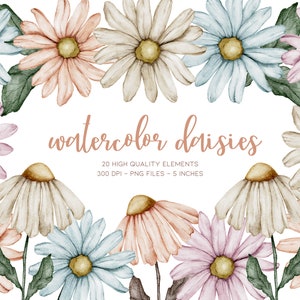 Watercolor Daisy Clipart, Floral Clipart, Daisies Clipart, Watercolor Flower Clipart, Wildflower Clipart Spring Flowers White Daisy Clip Art