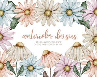 Watercolor Daisy Clipart, Floral Clipart, Daisies Clipart, Watercolor Flower Clipart, Wildflower Clipart Spring Flowers White Daisy Clip Art