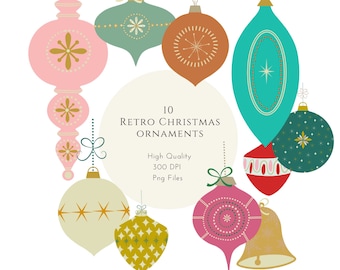 Clipart z ozdobami świątecznymi, Clipart z retro bożonarodzeniowymi, Clipart świąteczny, Boże Narodzenie w stylu Mid Century Modern, Clipart zimowy, Boho Xmas Png