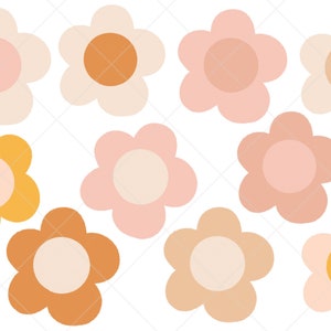 22 Pastel Retro Daisy Clipart Elements - Flower Clipart Bundle
