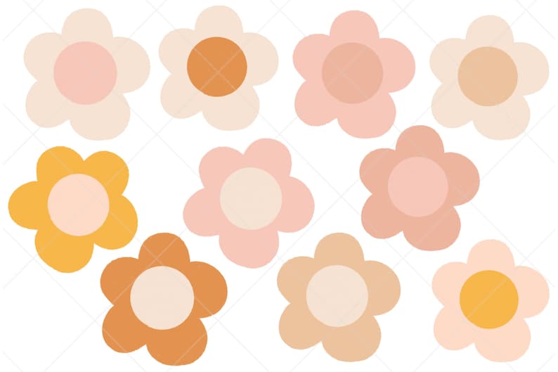 22 Pastel Retro Daisy Clipart Elements - Flower Clipart Bundle