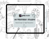 Procreate Stamps, Western Procreate Brushes, Procreate Tattoo Brush Stamps, Tattoo Procreate Stamp, Wild West Stamps, Cowboy Boho Procreate