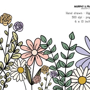 Pu&ograve; includere: Un'illustrazione digitale di un bouquet di fiori in vari colori, tra cui lavanda, rosa, giallo e bianco. I fiori sono disegnati in uno stile semplice, disegnato a mano, con contorni neri.