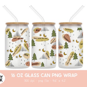Emballage de canette en verre pour camping, motifs à sublimation, Emballage pour canette en verre de 16 oz, Png, Emballage pour canette en verre à sublimation bohème, Png, Emballage pour canette en verre sauvage, Canette en verre png