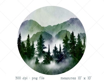 Watercolor Mountain Landscape PNG Clipart Forest Sublimation Design